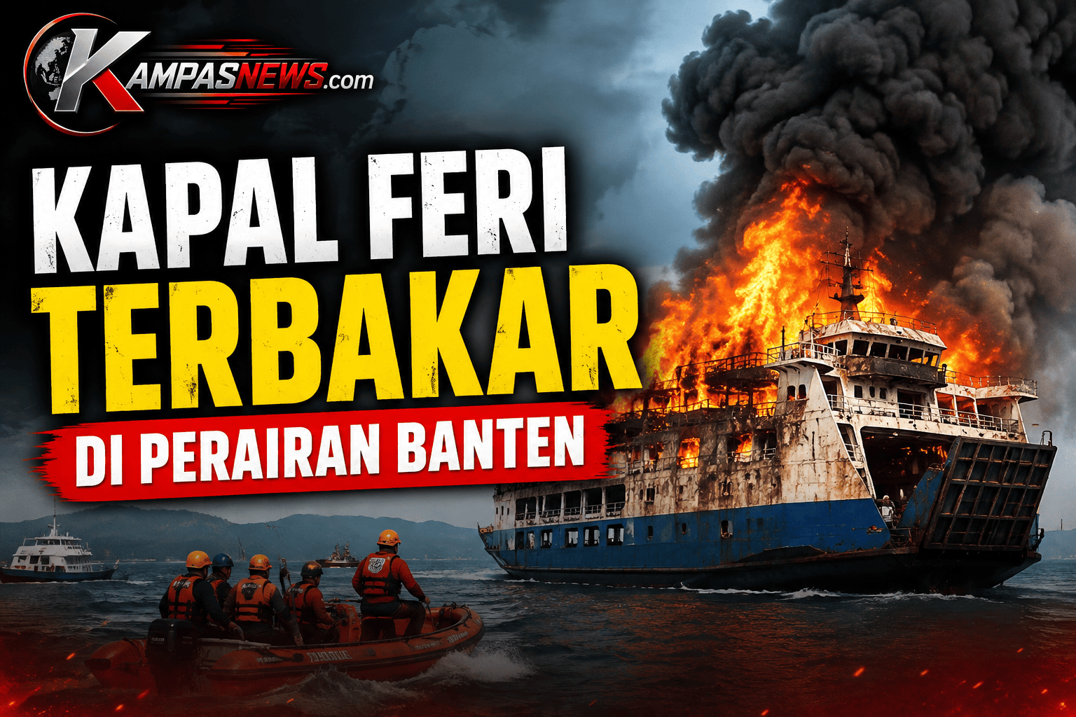 Kapal Feri Terbakar di Perairan Banten